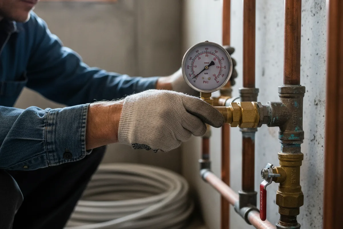 Pressure testing a repaired line during Water Line Repair in Marble City